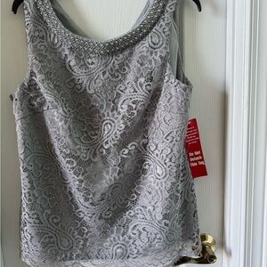 Embellished Silver Gray Tank Top Blouse